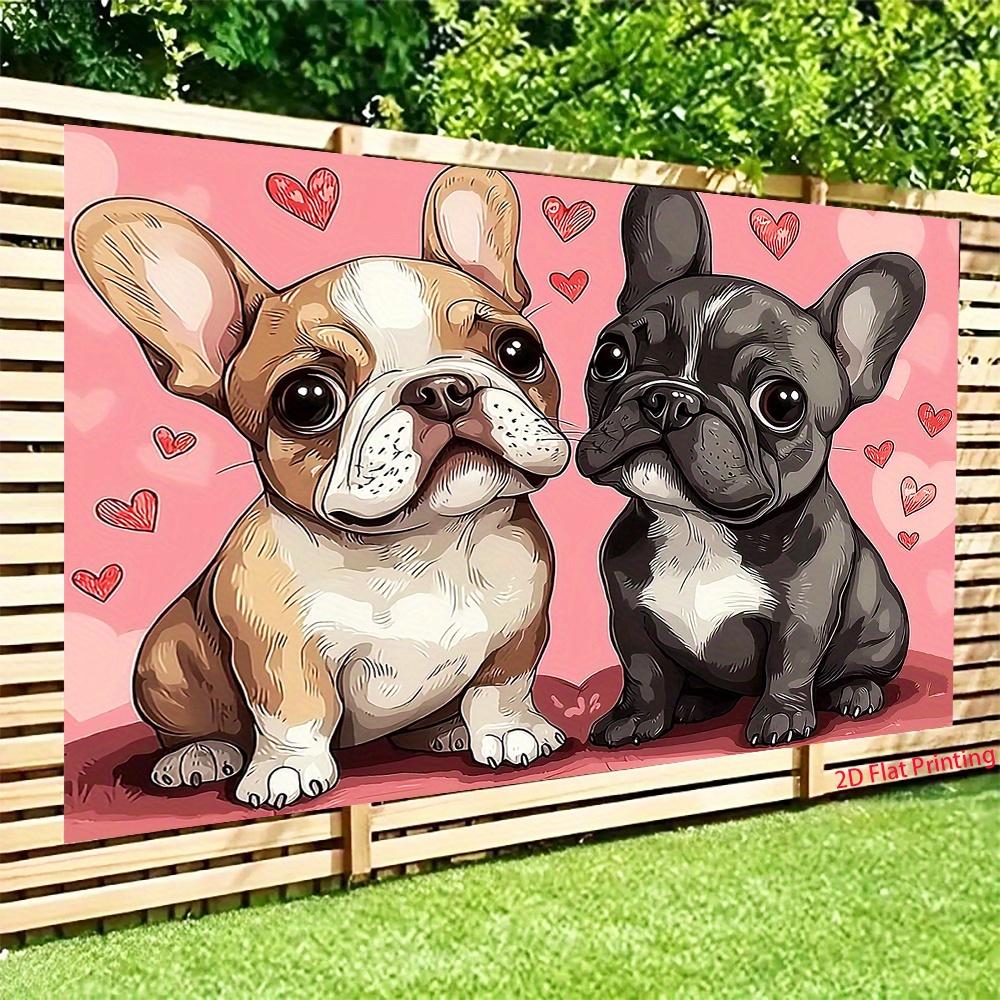 2D, 1 piece of cute French bulldog couple puppy-themed pattern, very suitable for use as a photography backdrop.
