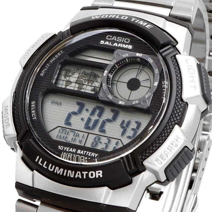 Casio World Time Digital Men's Watch AE-1000WD-1AV (Silver Metal Band)