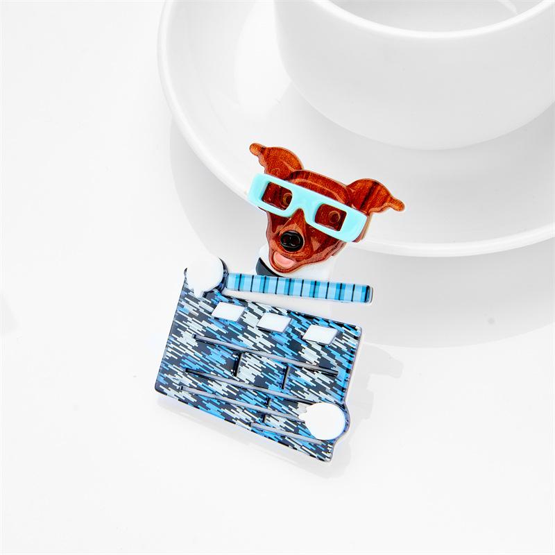 Blucome Lovely Cartoon Acrylic Dog Brooch for Women Men Bag Suit Pins New Year Gift