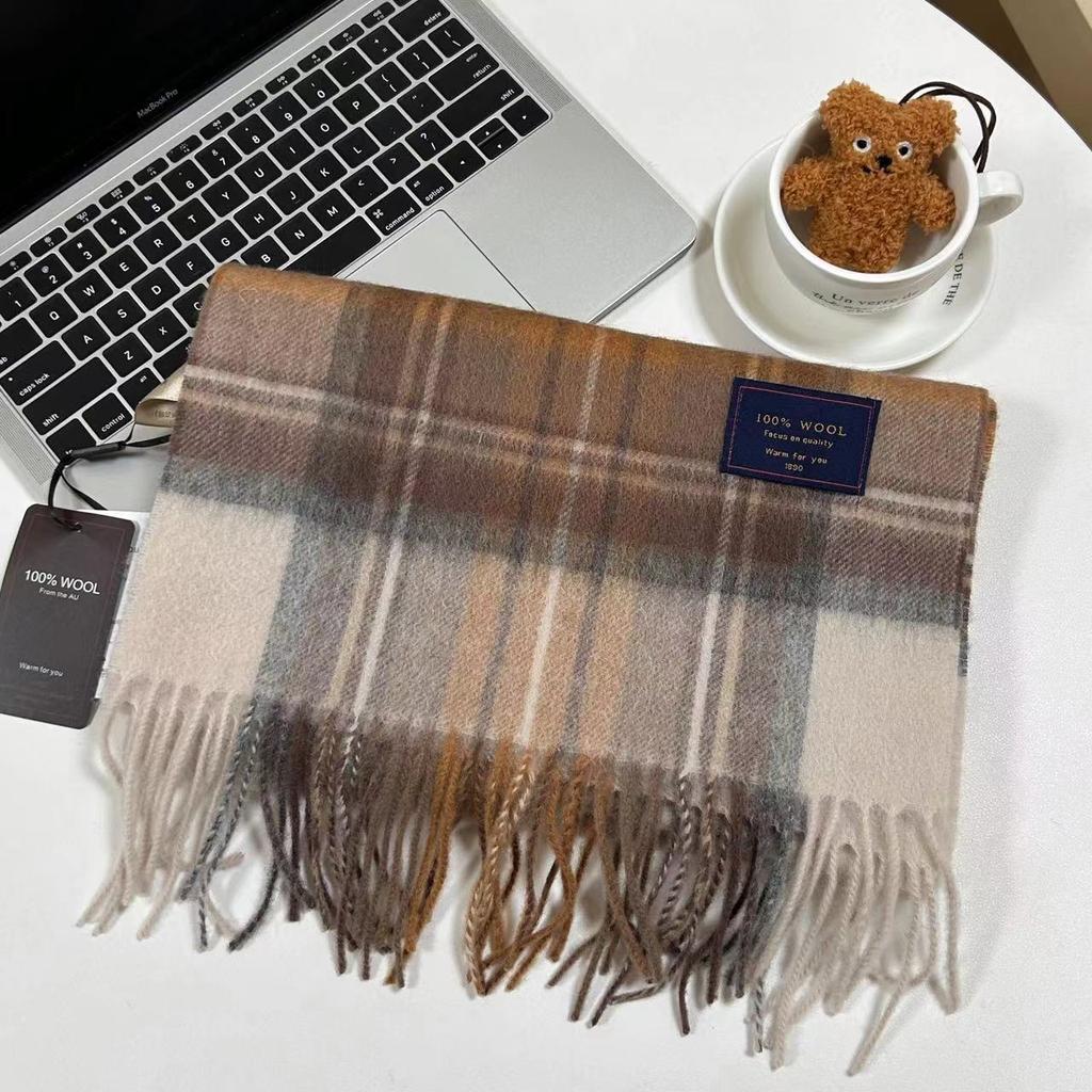 Men Scarf 100% Wool Plaid Warm Soft Muffler Female Winter Autumn Couple Cashmere Windproof Stripe Tassel Shawl Male Thick Scarf