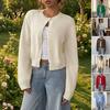 Casual Knitwear Women Round Neck Knit Sweater, Solid Color Button-Up Cardigan for Waist Length Pullover Fall Winter, Long Sleeve Short Top Sweater