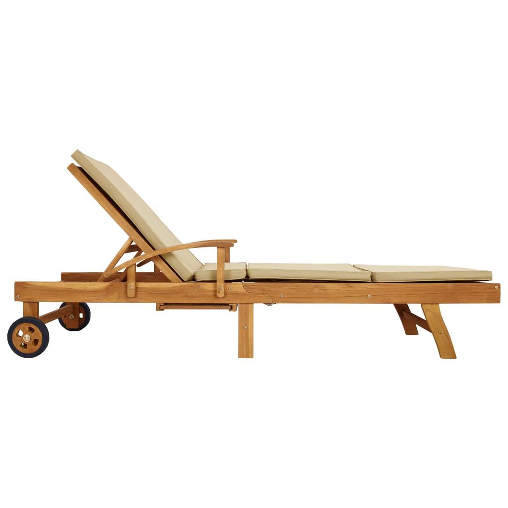 Sun Lounger with Cushions 100percent Polyester with Solid Teak