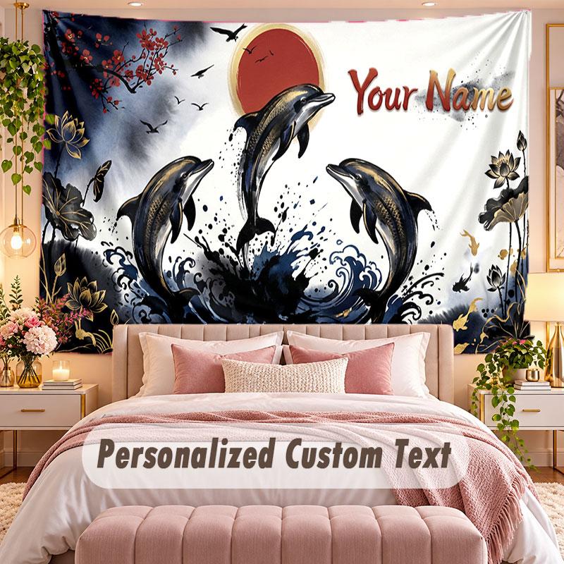 Sunset Landscape (14) Theme Wall Tapestry Customized With Name Text Personalized Hanging Tapestry For Bedroom Living Room Decor