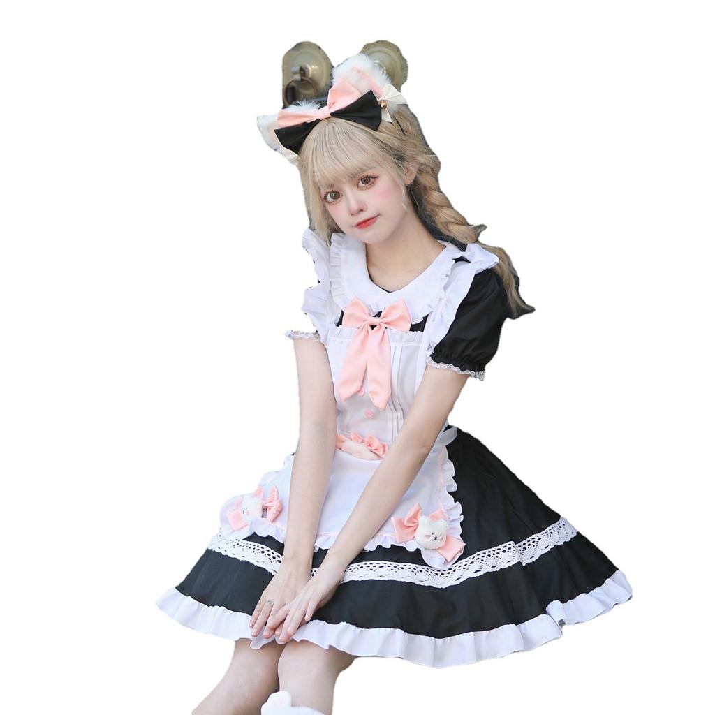 Original Black and White Maid Dress Cute Lolita Dress Cafe Maid Uniform Women's Big Brother Dress