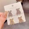 Chic Korean Zircon Teddy Bear Stud Earrings for Women - Fashionable, Trendy, Influencer Style with Silver Needle.