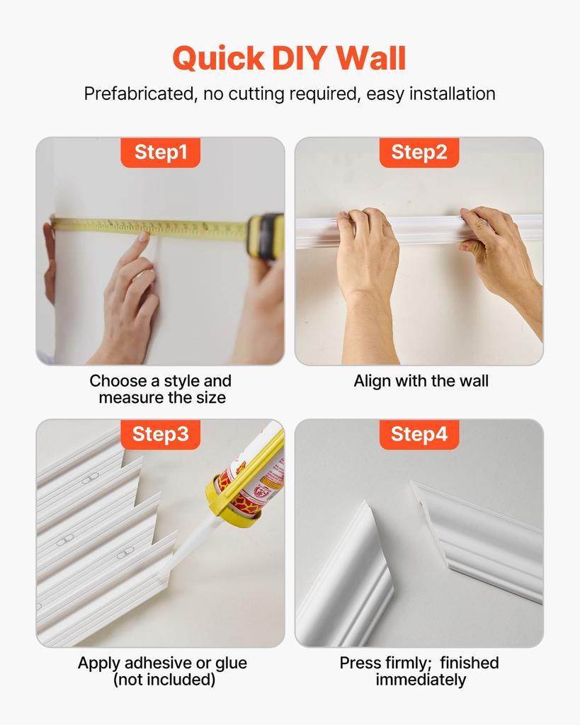 Wall Molding 6 Pack, Wainscoting Panels Kit, Lightweight Paintable Polystyrene, Easy to Install, Waterproof Accent Wall Trim for Interior Décor Living