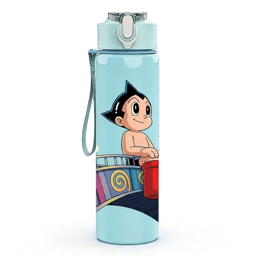 1PC Retro Boy Character City Bridge Art 750ml Color Plastic Sports Water Bottle Leakproof Flip Straw Lid Suitable for Sports Office Home Use