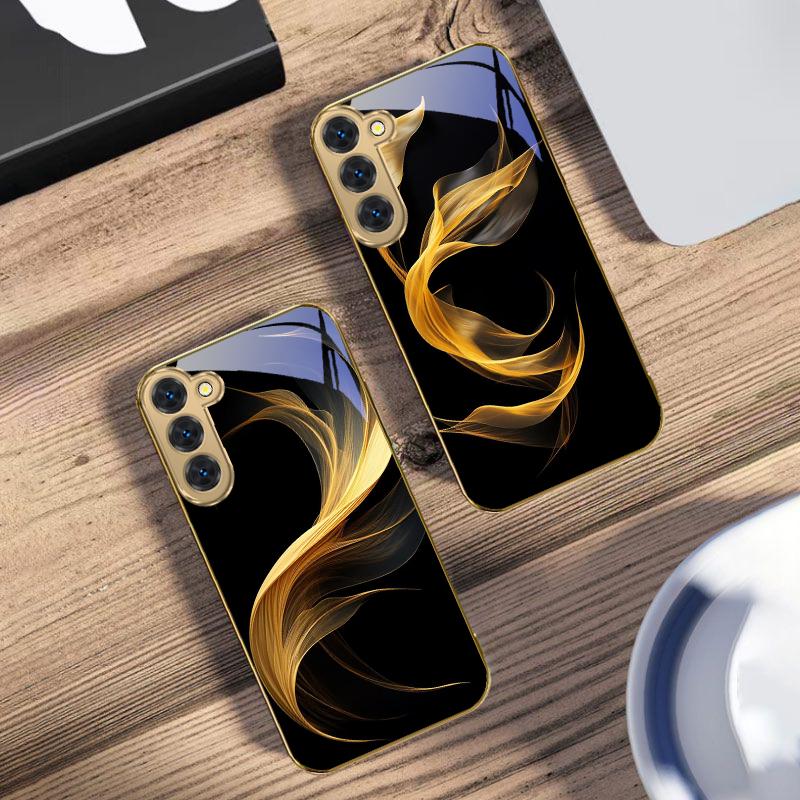 Плавающая золотая лента Для Samsung Galaxy S20 FE S21 S22 S23 Plus S24 Ultra 25Ultra S21+ S9+ S22Plus Золотой стеклянный чехол для телефона