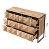 The sideboard and the chest of drawers are characterized by a combination of black and natural wood tones, metal legs and raised doors.