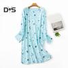 Spring Autumn Women Nightgown Round Neck Cartoon Printing Long Sleeves Loose Pullover Nightdress Sleepwear for Mom Daughter
