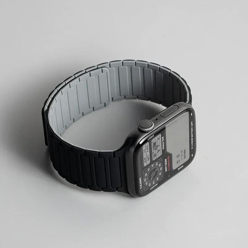 Силиконовый ремешок для Apple Watch 46 мм 42 мм 49 мм 45 мм 41 мм 44 мм 40 мм Магнитный ремешок для IWatch Ultra 2 Series 10 9 8 7 6 SE 5 4 3