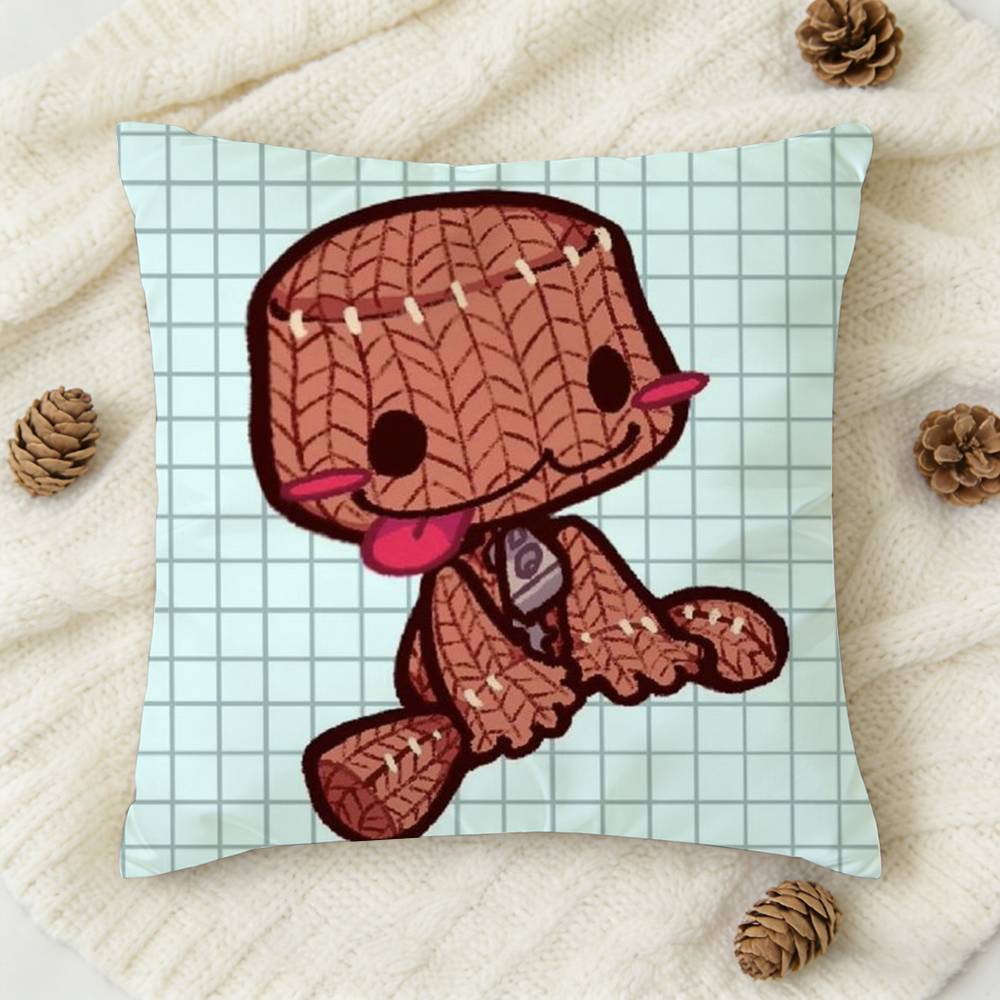 Funny LBP Sackboy Cartoon Style Doublesided Printed Square Decorative Cushion Cover for Sofa Living Room Home Decor