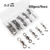 50pcs/box 2-10# Fishing Swivel Brass Solid Connector Ball Bearing Snap Fishing Rolling Fishhook Lure Solid Ring Tackle