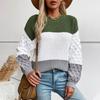 Women's Patchwork Color Sweaters Fall Winter Long Sleeve Crew Neck Cable Knit Chunky Casual Oversized Pullover Sweater Tops for Women