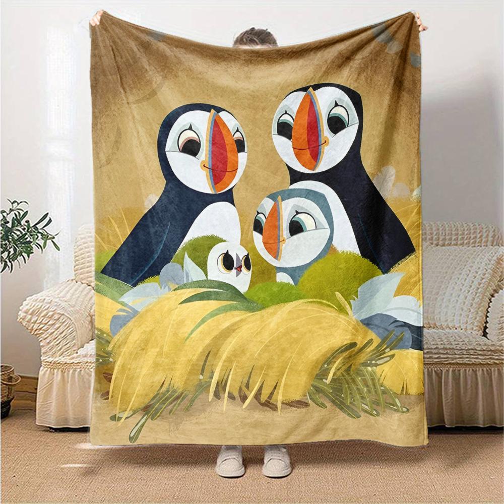 puffin rock Theme Printed Blanket - Perfect for Couch, Bed, Travel & Outdoor Use | Machine Washable, Cozy & Durable.