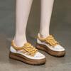 Модная летняя женская обувь 2025 Смешанные цвета Натуральная кожа Дышащая Перфорированная Массивная платформа На шнуровке Женские повседневные кроссовки