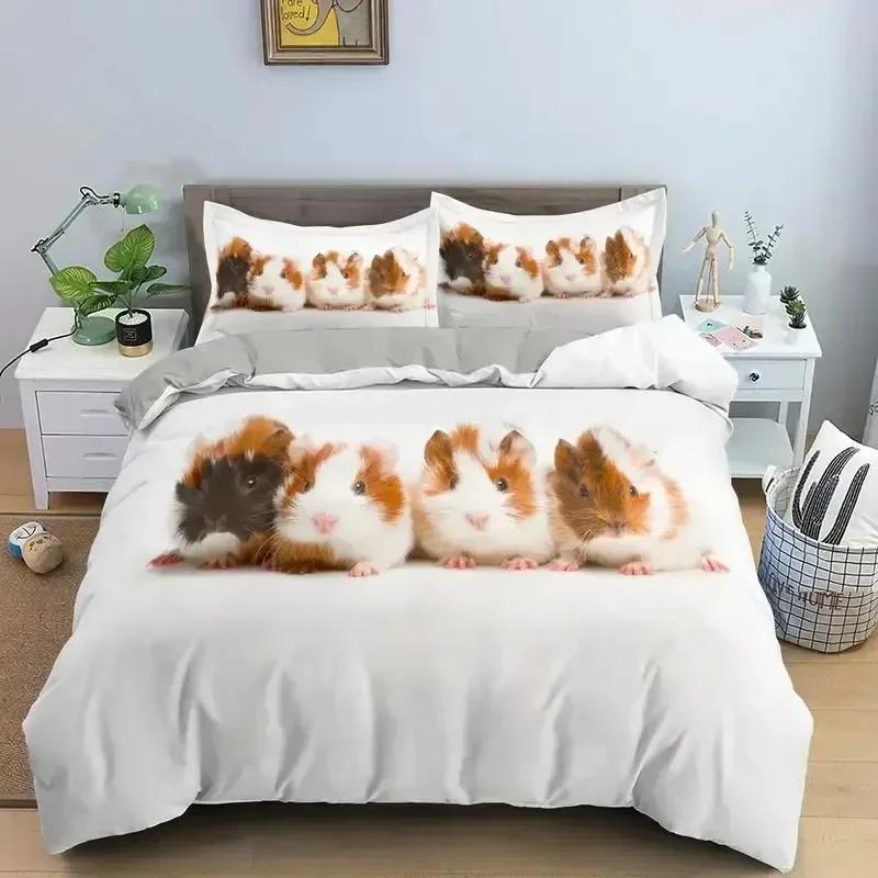 New Guinea Pig Bedding Set Cute Mouse 3D Duvet Cover Animal Comforter Cover for Kids Teen Soft Twin Polyester Quilt Cover