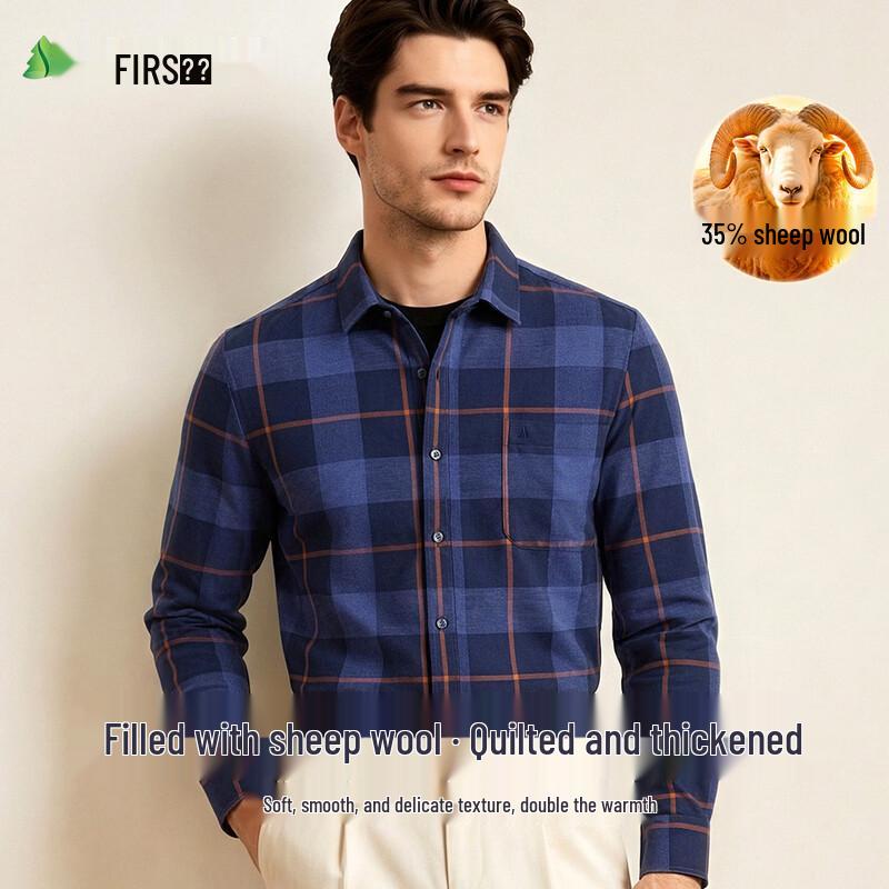 FIRS Men's Wool-Lined Plaid Long-Sleeve Shirt