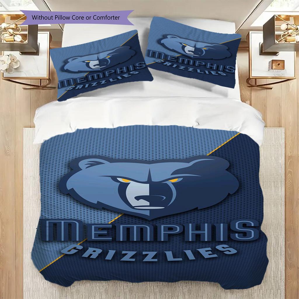 Memphis Grizzlies Blue Spirit Strength Three-piece set(1 * duvet cover + 2 * pillowcase, without core)Christmas birthday gift Bedding set