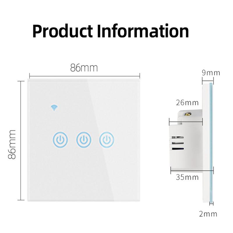 SLS WiFi Smart Touch Switch 3 Gang ABS Wall Light Switch Remote Control EU Standard Single Live Wire Google Alexa 240V