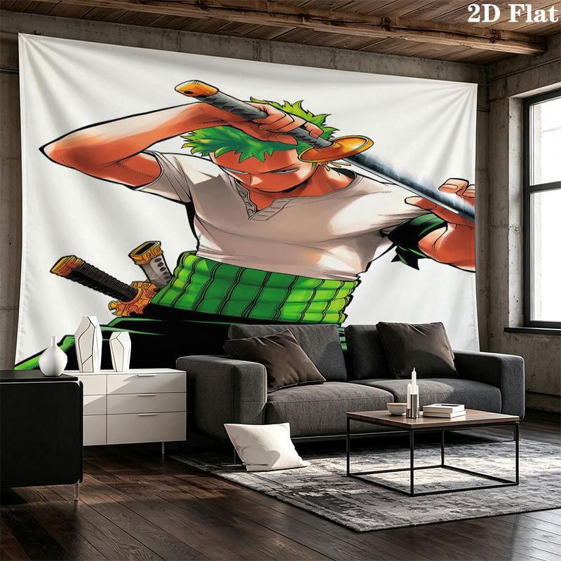 One Piece Roronoa Zoro Wall Tapestry Aesthetic Wall Hanging Printed Fabric Blanket Decorative Tapestries For Bedroom Living Room Home Decor