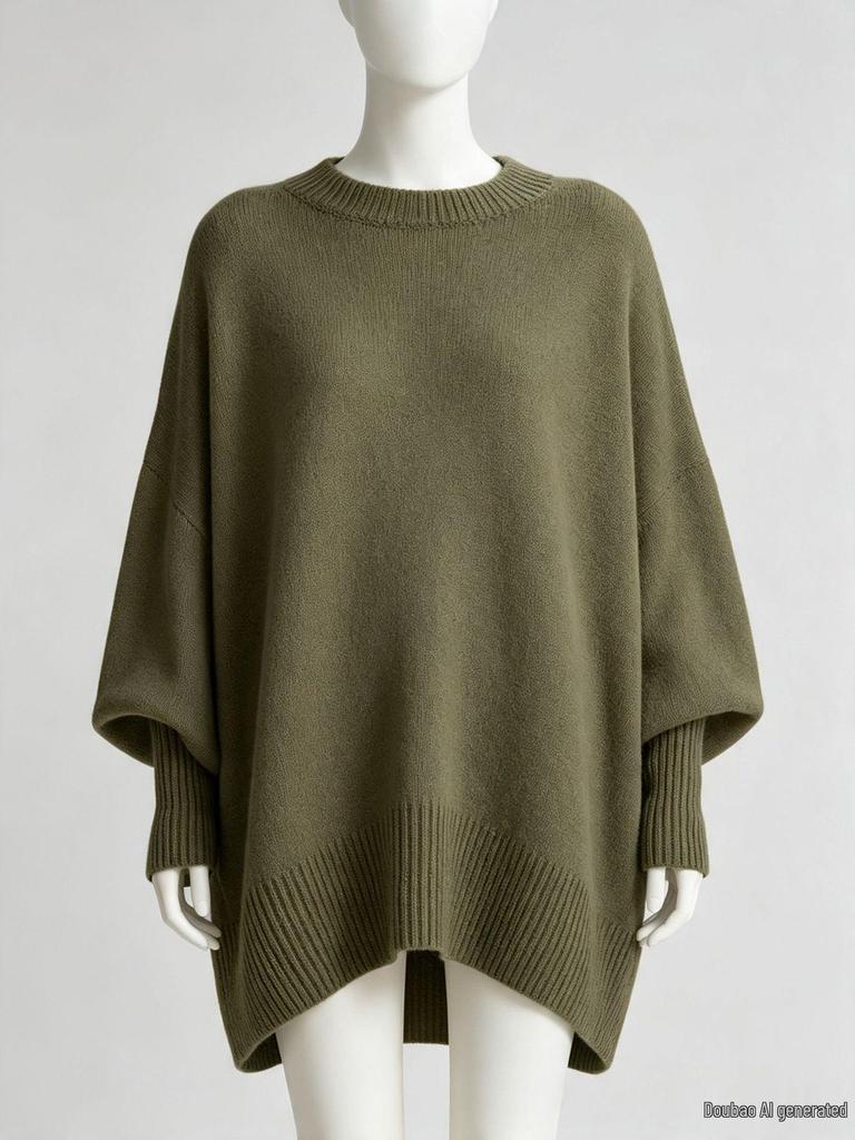 Women's 2025 European & American Autumn/Winter Round Neck Knit Pullover - Loose, Lazy Style, Solid Color