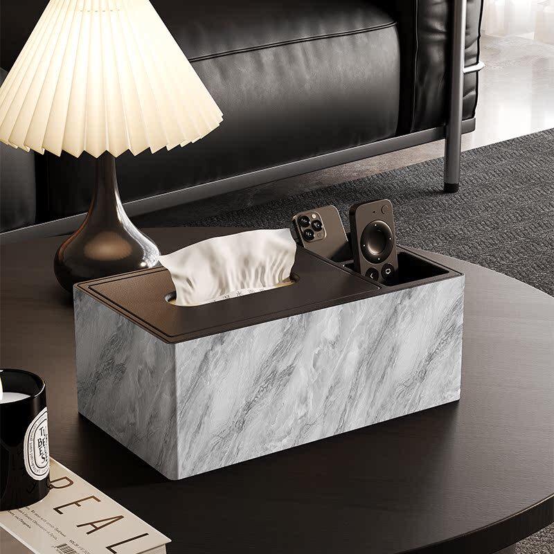 Marble Pattern Double Compartment Leather Tissue Box