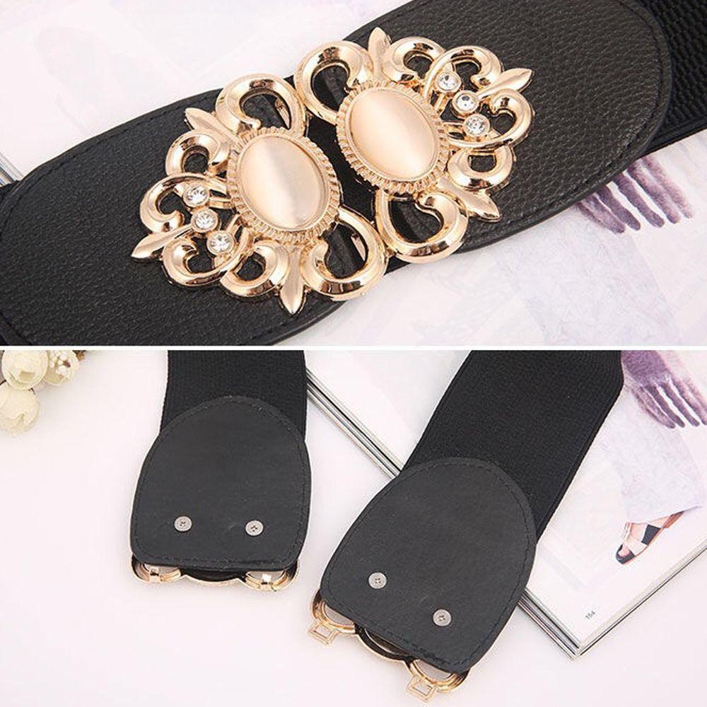 Casual Retro Buckle Waistband Wild Skirt Bands Wide Elastic Waist Belt Ladies Dress Cummerbund