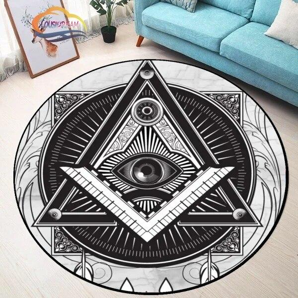Masonic Round Carpet Freemasonry Non-slip Rug Freemason Living Room Large All Seeing Eye S Tea Table or Chair Mat