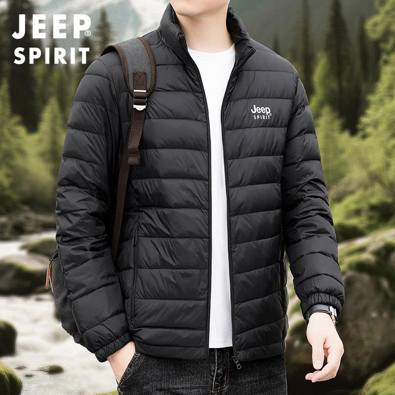 Jeep Men's 90% Duck Down Jacket - Stand Collar, Short, Warm Outerwear for Autumn & Winter