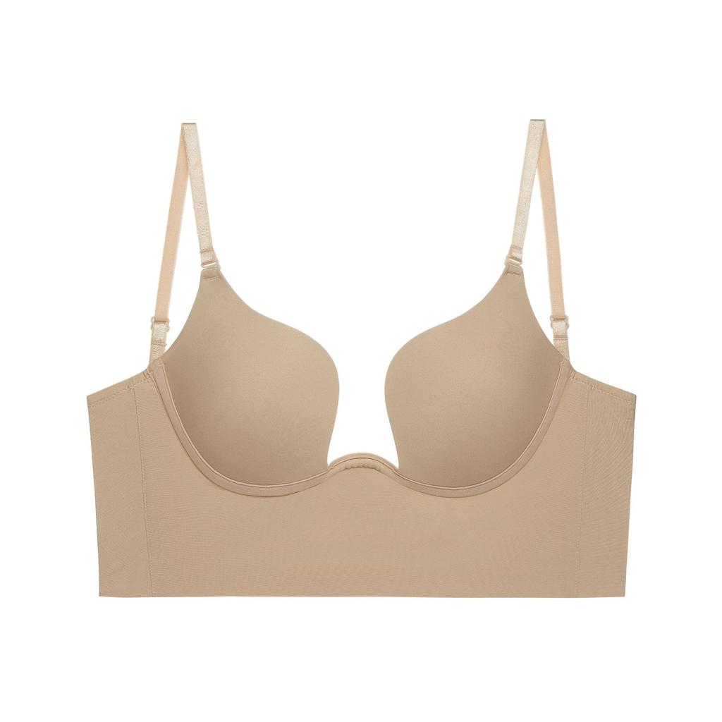 New Women Glossy Seamless Underwear Sexy Deep U Push Up Bra Set Summer Backless Invisible Lingerie Adjustable Strap Brassiere