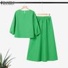 ZANZEA Women 3/4 Sleeve Blouse and Long Skirts Casual Two Piece Suit Sets
