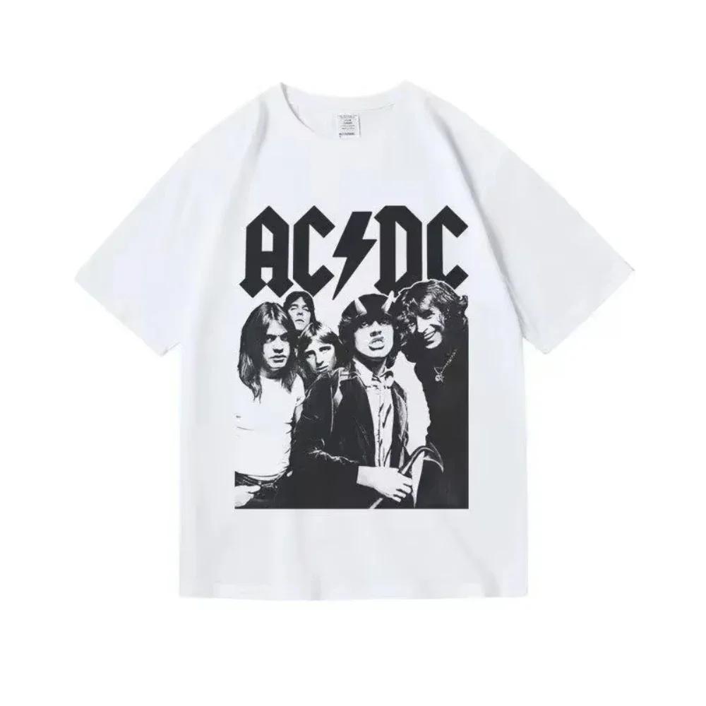 Новая Хлопковая Футболка с Принтом Рок-Группы AC/DC Певец Женская Мужская Высокое Качество Круглый Вырез Дышащая Y2K Короткий Рукав 2026 Топ для Фанатов