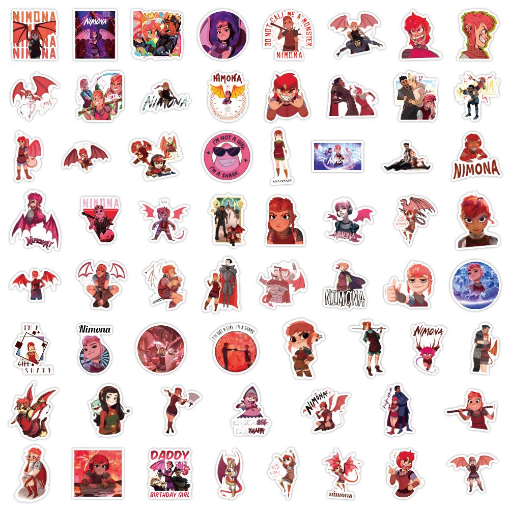 60 Новых Мультяшных Граффити Наклеек Нимона Персонализированные Декоративные Наклейки Водонепроницаемые для Гитары, Ноутбука, Чемодана