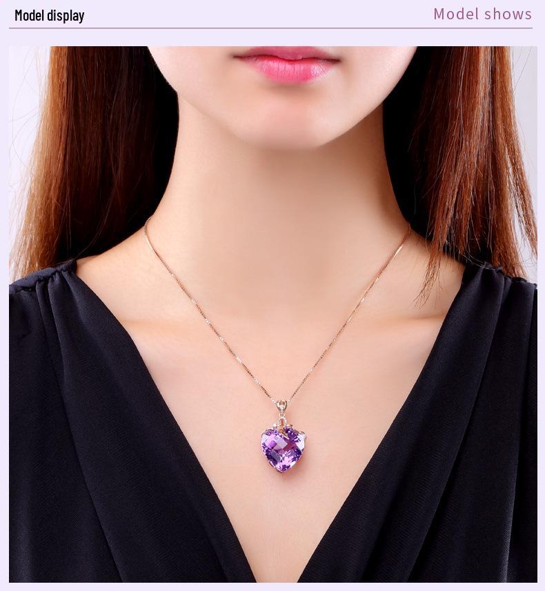 Ожерелье-подвеска в форме сердца из аметиста с фиолетовым драгоценным камнем, покрытое 18-каратным золотом.