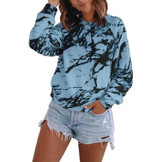 Женская футболка свободного кроя с длинным рукавом и принтом тай-дай с круглым вырезом