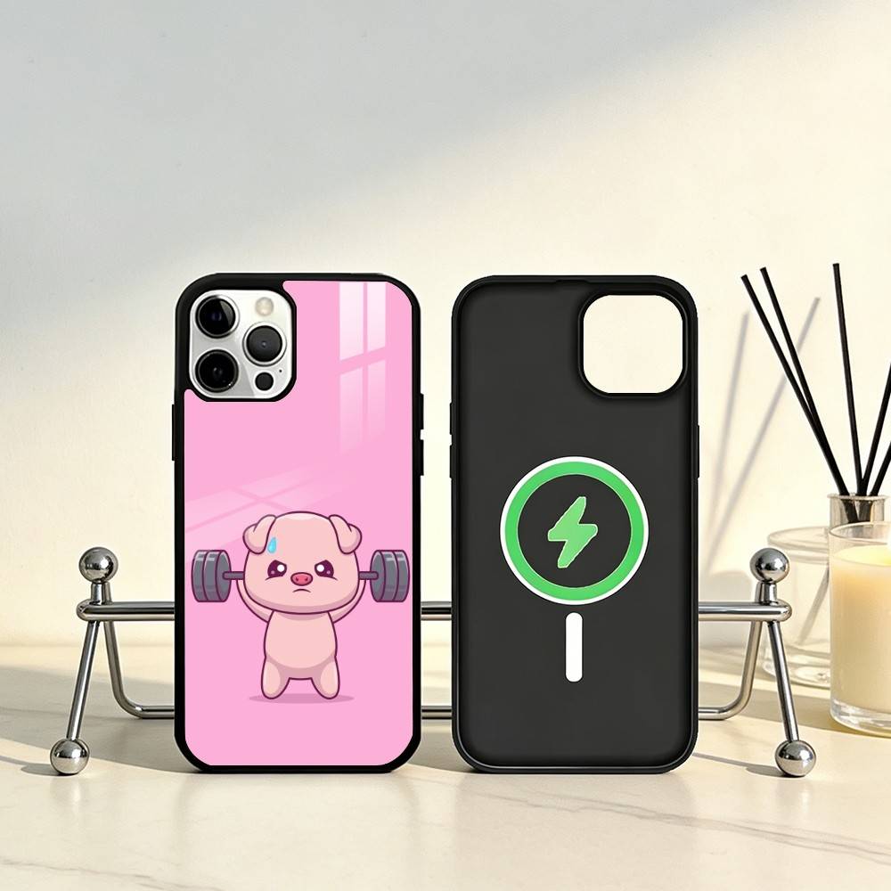 Cute cartoon animal lifting iron Phone Case For iPhone17,16,15,14,13,12,11 Plus,Pro Max Magnetic For Magsafe Wireless Charging