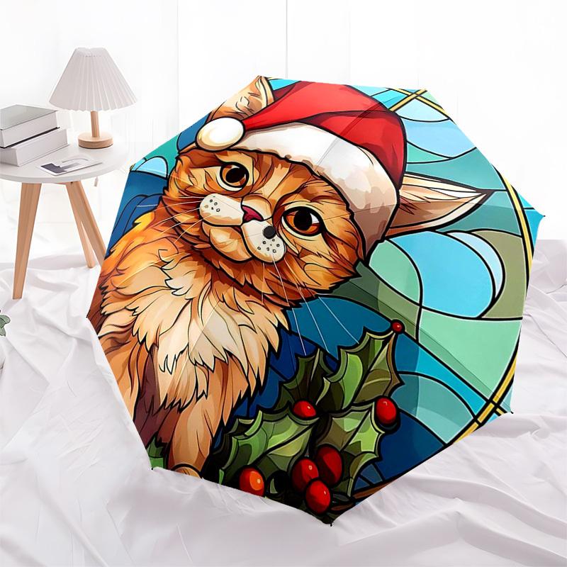 1pc Christmas Plaid Snowflake Deer Automatic Folding Umbrella, Portable 3-Fold Design, 8-Bone Iron Frame Outdoor Umbrella, Festive Gift for Fans, Trav
