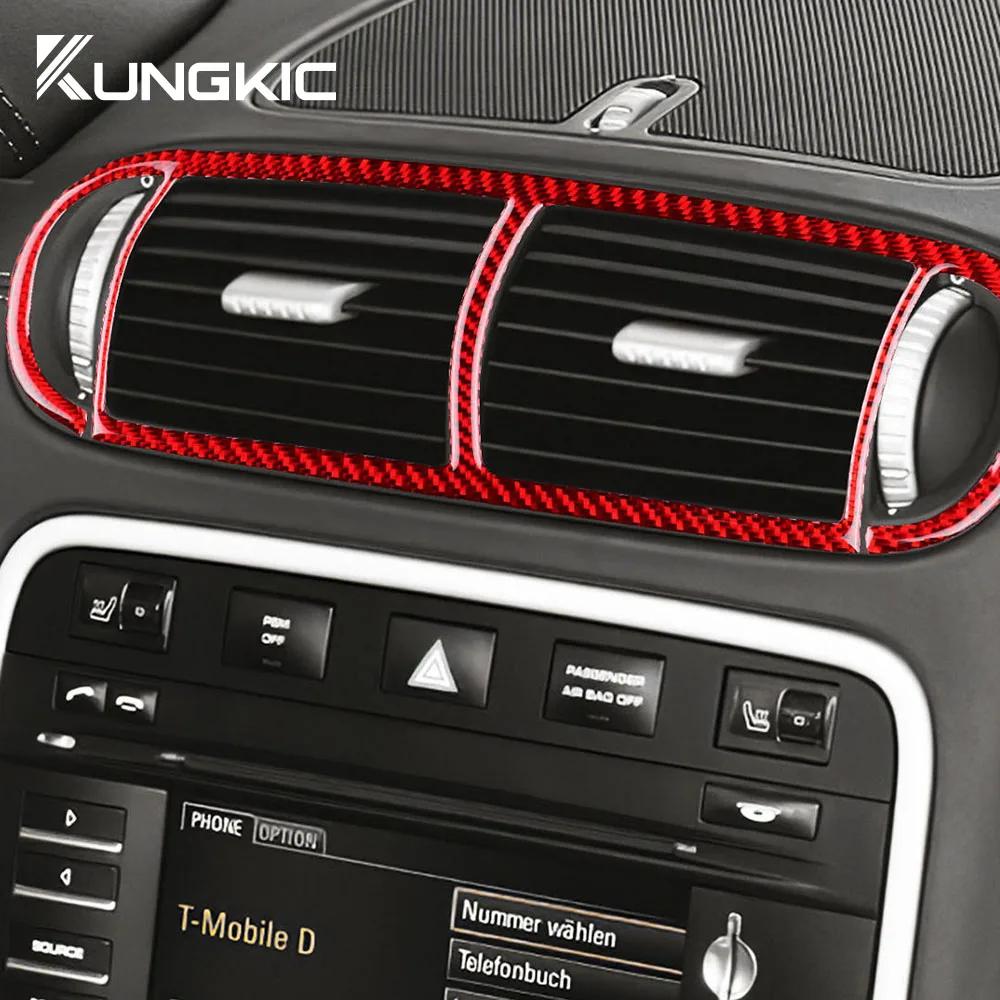 Для Porsche Cayenne 2003 2004 2005 2006 2007 2008 2009 2010 Настоящее Мягкое Углеродное Волокно LHD RHD Наклейка на Центральный Воздуховод Аксессуары