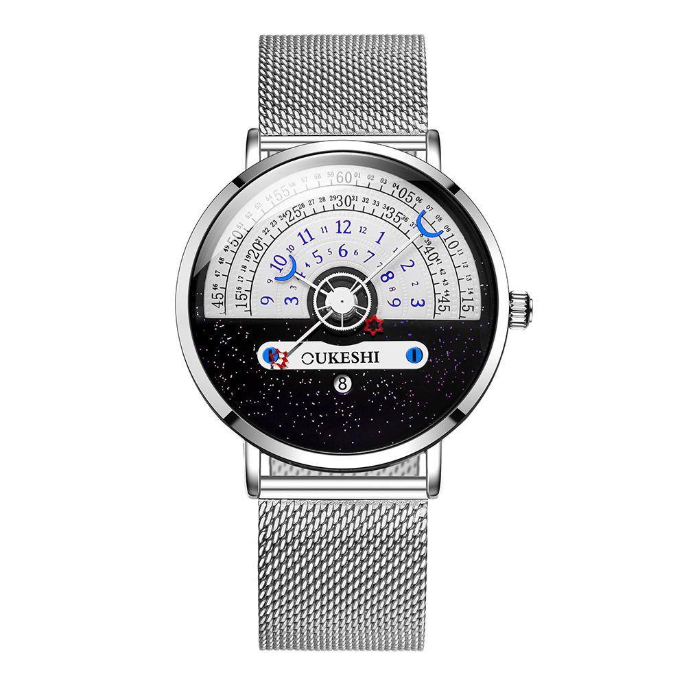 New Starmoon Concept Watch Black and White Men's Watch Calendar Half Roulette Fashion Men's Quartz Watch Stainless Steel Watch