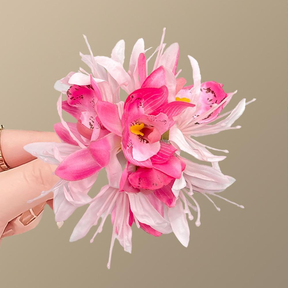 3D Flower Hair Clip Fabric Artificial Orchid Hair Clip For Weddings Parties and Daily Wear