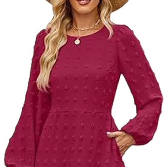 Платье для женщин осень-зима с длинными рукавами-фонариками, А-силуэтом, круглым вырезом, большим подолом, аппликацией в горошек, плиссированное, однотонное, для свиданий, поездок на работу, миди-платье