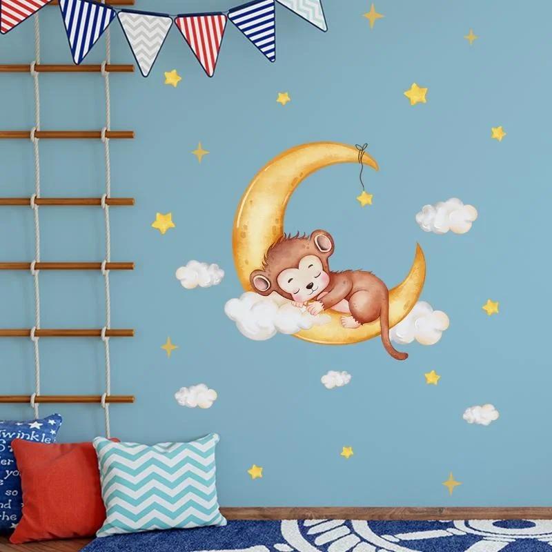 Cartoon Decoration Wall Stickers Monkey Pillow Moon Cloud Star Wall Sticker Preschool Bedroom Decoration Self Adhesive Stickers
