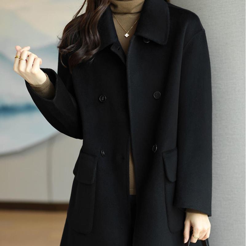 Осенне-зимняя корейская версия шерстяного пальто большого размера в британском стиле, шерстяное пальто в колледже, ветровка средней длины с открытой грудью для женщин