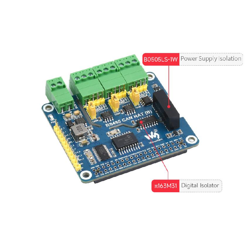 Raspberry Pi RS485 CAN HAT (В) 2-канальный RS485 1-канальный CAN Промышленный класс Изоляционная защита для Raspberry Pi