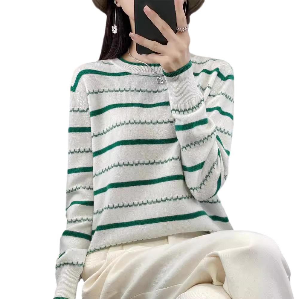 Полосатый свитер с длинными рукавами, женский осенне-зимний трикотаж с круглым вырезом