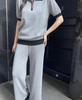 Lapel short-sleeved women's 1116 new summer foreign style age reduction versatile loose and thin POLO knitted two-piece set