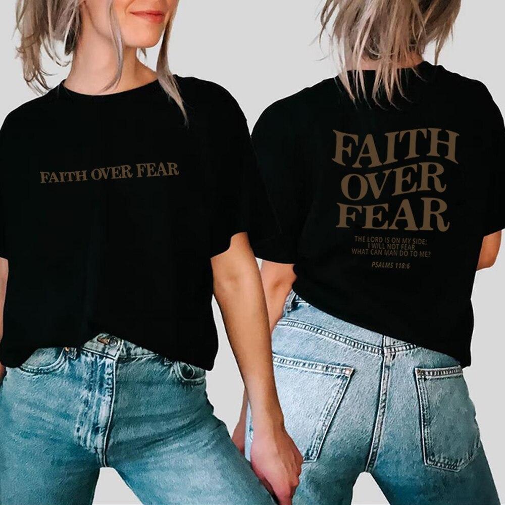 Христианская футболка Faith Over Fear, христианские рубашки, футболка с изображением Иисуса, модная эстетичная одежда с библейским стихом, топы унисекс с короткими рукавами