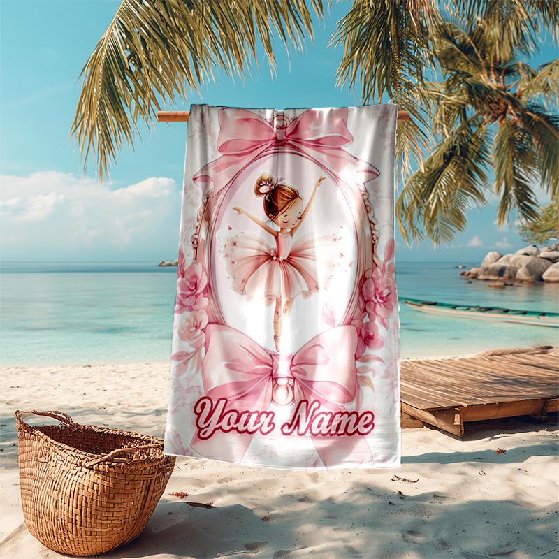 1PC Custom Name Pink Ballet Dream Beach Towel Highly Absorbent And Sand-Resistant Towel for Swimming, Pool, Yoga, And Travel Lightweight