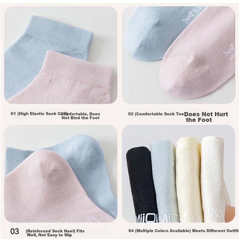 MiiOW 5 Pairs Mulberry Silk Summer Mesh No-Show Breathable Odor-Resistant Ice Cool Short Socks for Women